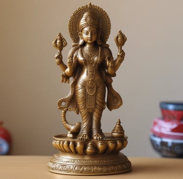 A metallic object, possibly a pipe or a mechanical part, is placed on a dark wooden surface. The object appears to be made of brass or a similar golden-colored metal.