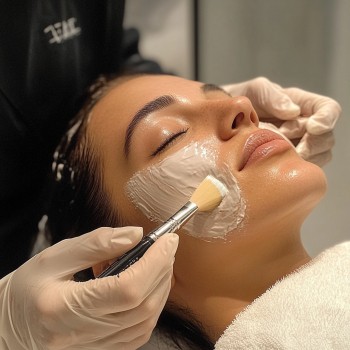 a woman in Bolton getting her face covered in facial masks