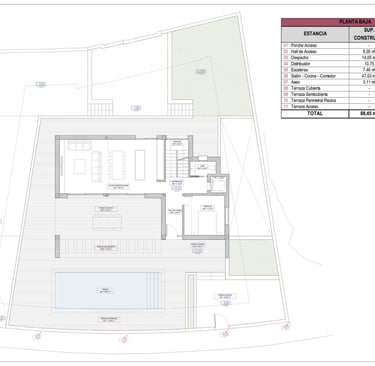 plano de planta baja o principal villas terrazas de la exótica