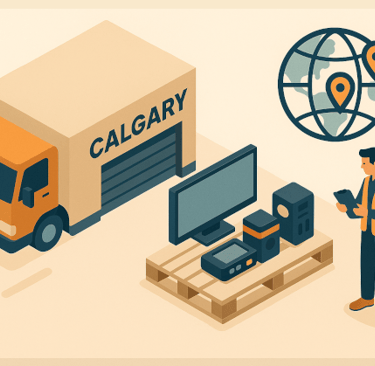 Sensitive mapping equipment staged in a Calgary warehouse before the GoGeomatics Expo.