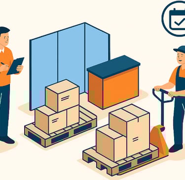 Trade show booth materials staged in a Calgary warehouse for the Alberta Municipalities Convention.