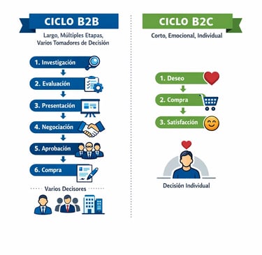 Comparativa ciclos venta y conversión estrategias leads B2B vs B2C 2026