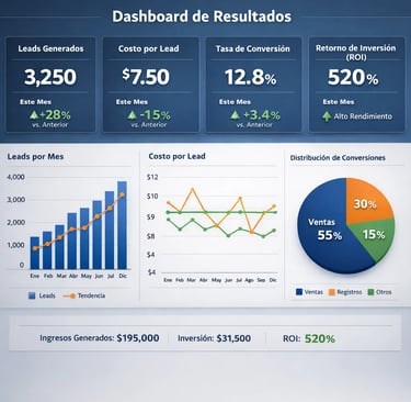 Dashboard resultados clientes Automatizaya generación leads