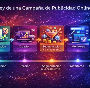 Flujo completo de cómo funciona una campaña de publicidad online paso a paso