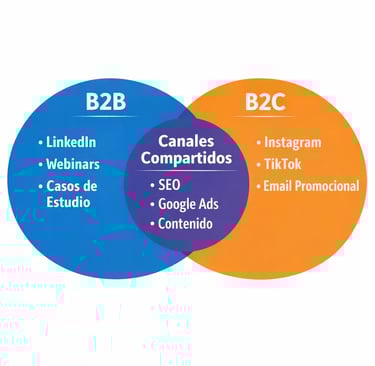 Mapa estratégico canales marketing B2B vs B2C generación leads 2026