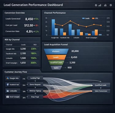 Dashboard de métricas para optimización de canales de generación de leads digitales