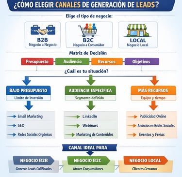 Guía de selección de canales de generación de leads digitales según tipo de negocio