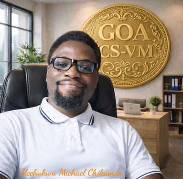 The person in the image is Ilechukwu Michael Chikamso. He is the CEO of GOA Community Services