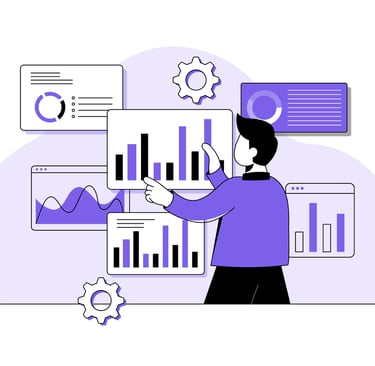 a man is holding a piece of paper with graphs and graphs