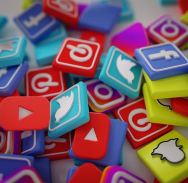 a bunch of colorful colored blocks with social media icons