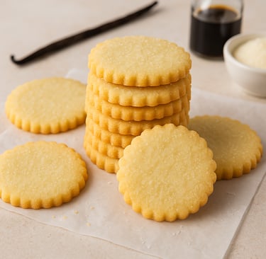 a stack of cookies with a knife and a knife on a table