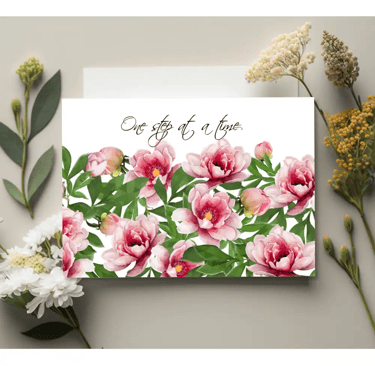 Lush peonies in muted tones, conveying quiet support and care.