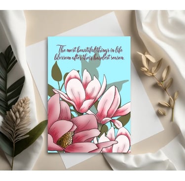 Soft flowers emerging gently, conveying resilience and hope.