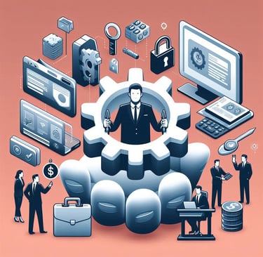 a man in a suit and tie is surrounded by a group of people