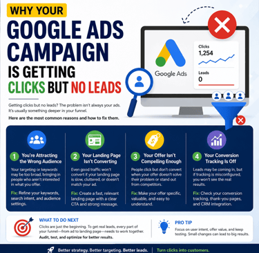 Why Your Google Ads Campaign Is Getting Clicks But No Leads