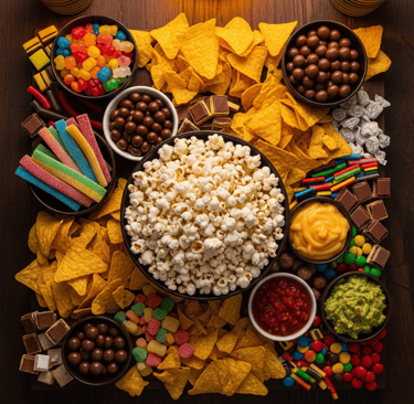 a table with chips and chips on it