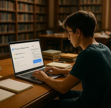 Student using Notion AI to create a Physics study plan and research notes