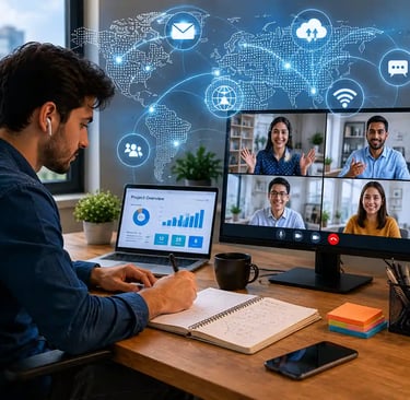 Global digital connectivity and remote work collaboration using modern technology