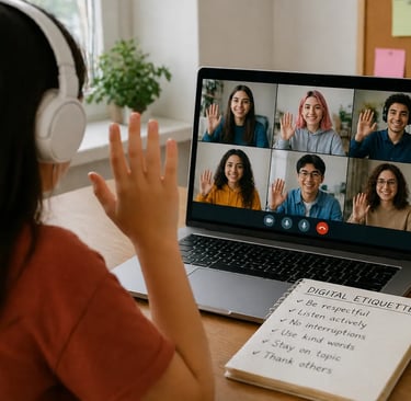 Student following a digital etiquette checklist during a virtual class