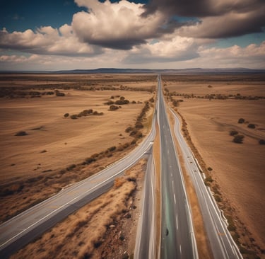 a long road with a car driving down it