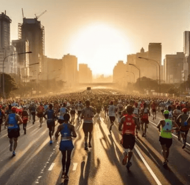 a group of people running in a marathon
