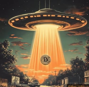 a poster of a flying saucer with a large alien - like object in the