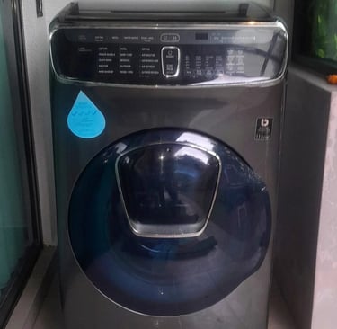 Samsung front load washing machine 21kg model – front view for appliance service listing