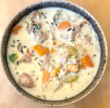 Chicken and rice soup in a bowl