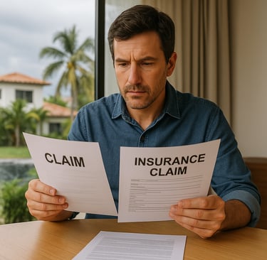 Homeowner in Punta Cana reviewing insurance claim documents after a storm