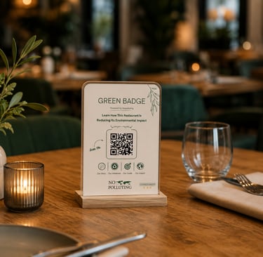 photo of nopolluting's green badge in a restaurant