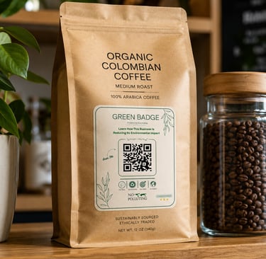 photo of nopolluting's green badge on a paper bag