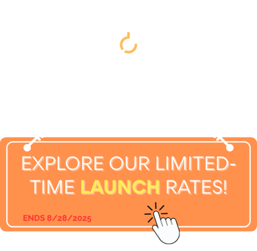 Orange Hanging Sign with Explore Our Limited-Time Launch Rates Ending 8/28/2025
