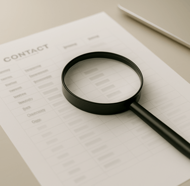Magnifying glass on clean contact sheet on a light desk.