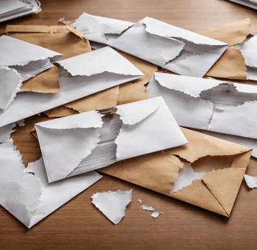 Torn mail envelopes symbolizing failed message delivery