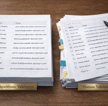 Algorithmic and human validation compared on lead lists