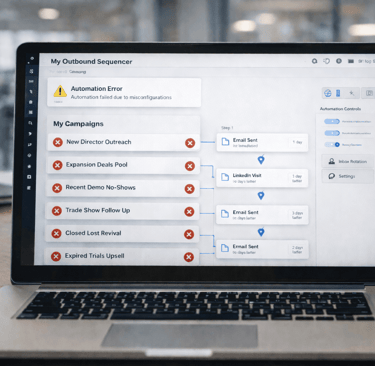 Outbound sequencer showing automation errors
