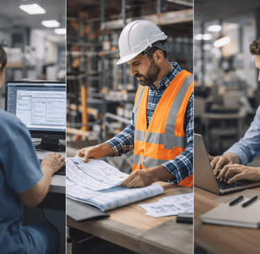 Healthcare, construction, and office professionals showing different B2B data signals.