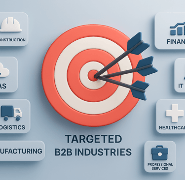 3D bullseye surrounded by B2B industry icons.