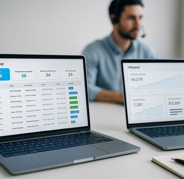 B2B outbound vs inbound analytics on laptop screens