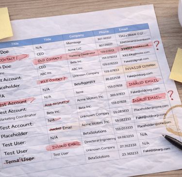 B2B lead list marked with data errors