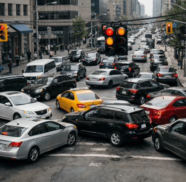 Traffic gridlock from broken routing signals