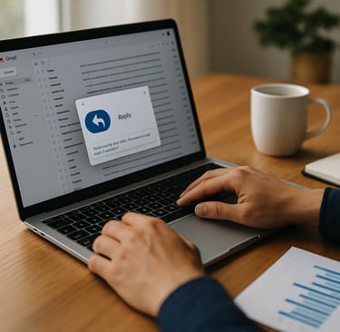 person typing on laptop with open inbox