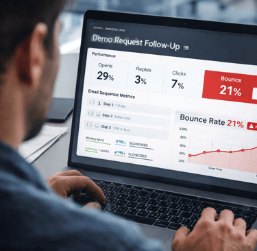 founder viewing high bounce rate on email sequencer analytics dashboard