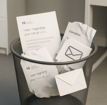 Discarded outreach emails showing failed founder-led outreach