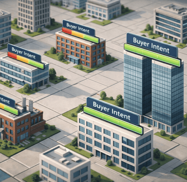 3D companies with buyer intent bars, one twin-tower high-intent account