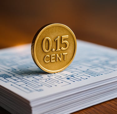 golden 0.15 cent coin balanced on data sheets symbolizing affordable verified leads