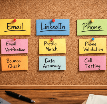 pinboard showing email linkedin phone validation tasks