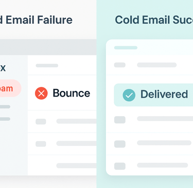 Split-screen inbox showing bounced email vs delivered email.