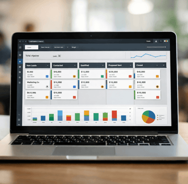 Laptop showing sales pipeline dashboard