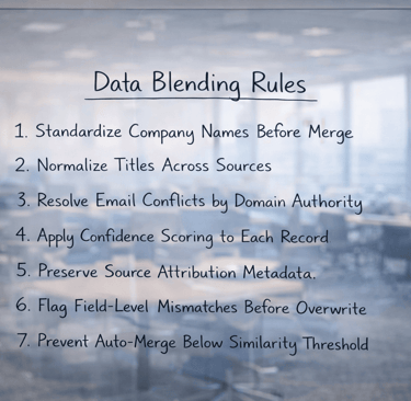 Glass board listing data blending rules in modern office